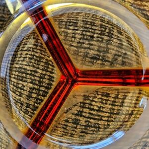 Czech 7"  Divided Plate Dish Amber Candlewick Style. Beaded Edge